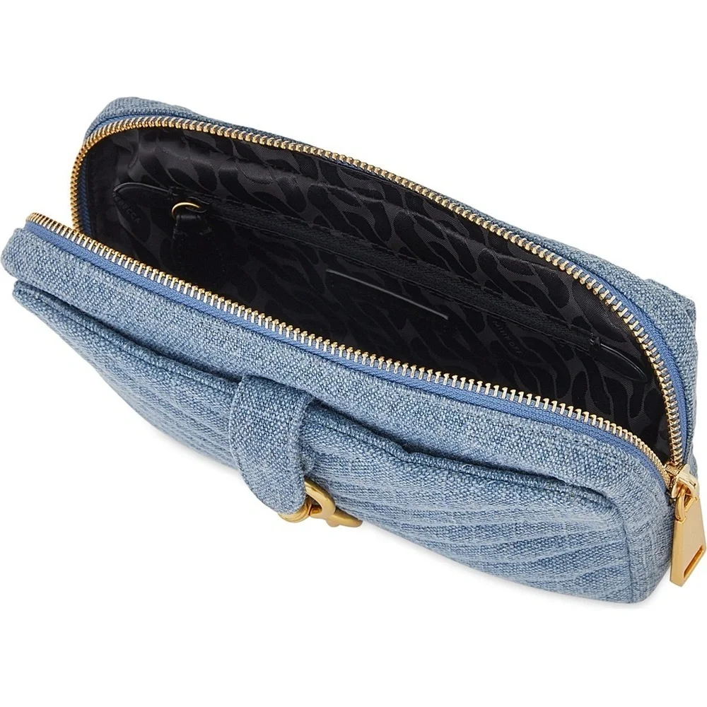 Rebecca Minkoff Eddie Blue Denim Chevron Quilted Gold Chain Belt Bag NWT